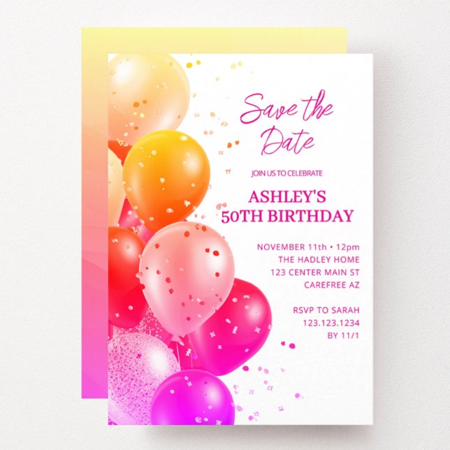 Invitation Sauvez la Date Rouge Orange 50e Anniversaire (Créateur téléchargé)