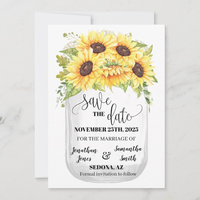 Invitation Sauvez le mariage chic fleuri de fleurs de tournes (Devant)