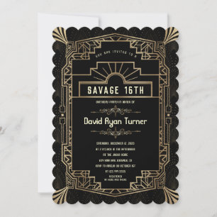Invitation Savage 16e Gold Art Déco Great Gatsby 20s