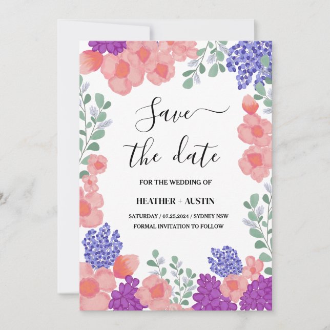 Invitation Save Date Wedding Flowers Watercolor   (Devant)
