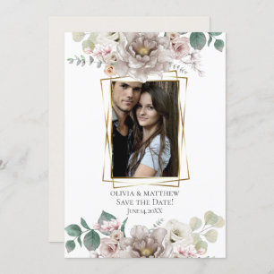 Invitation Save the date   Aquarelle Latte Mauve Fleurs