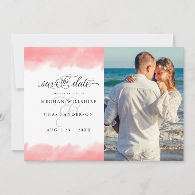Invitation Save the date | Aquarelle Rose de corail (Devant)