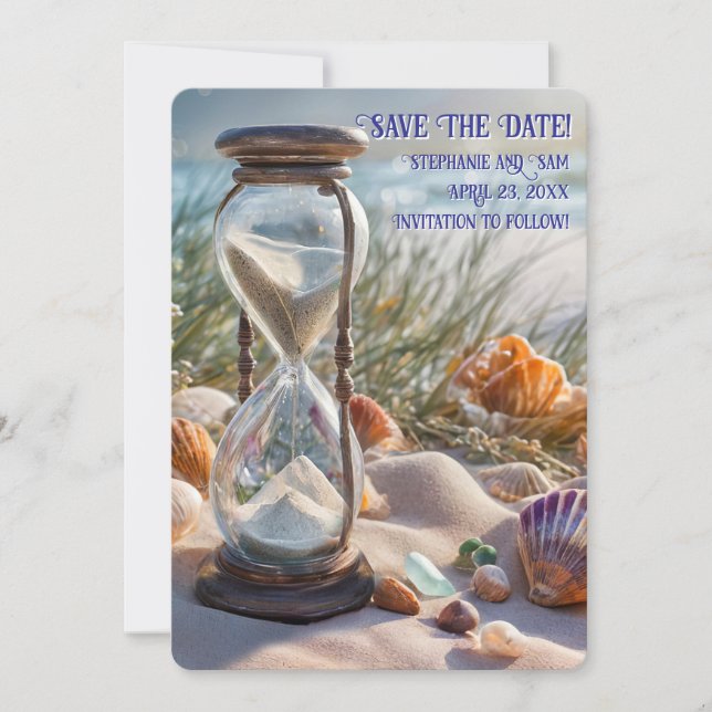 Invitation Save the Date Beach Seashells Hourglass (Devant)