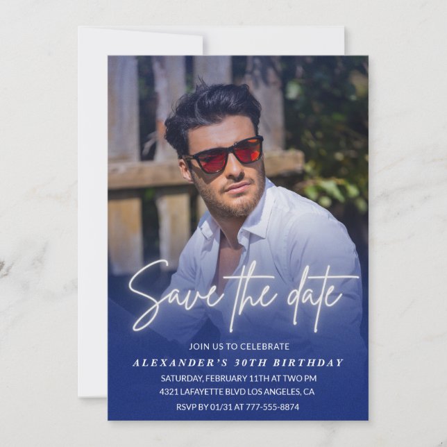Invitation Save the date Birthday Party Photo Navy (Devant)