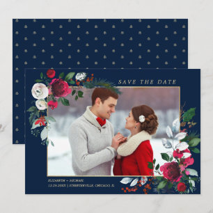 Invitation Save the date. Bleu Marine   Photo du Mariage de B