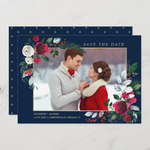 Invitation Save the date. Bleu Marine Photo du Mariage de B