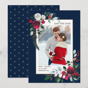 Invitation Save the date. Bleu Marine   Photo du Mariage de B
