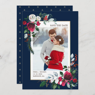 Invitation Save the date. Bleu Marine Photo du Mariage de B