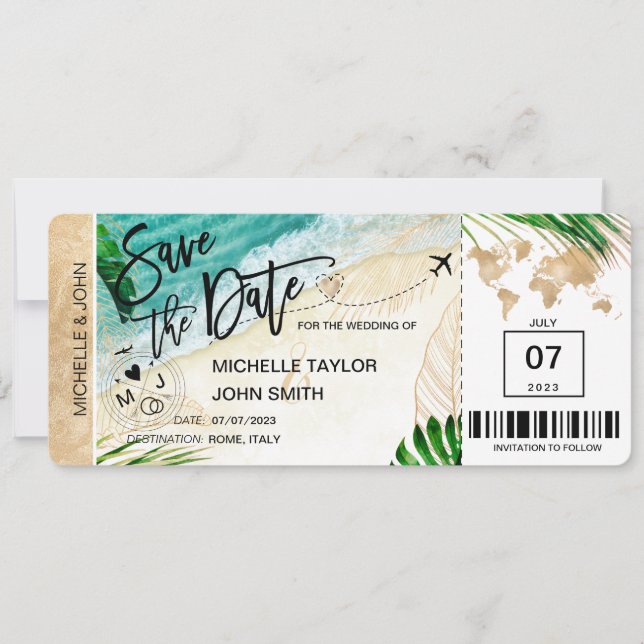 Invitation Save the Date Boarding Pass World Map Island (Devant)