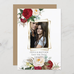 Invitation Save the date Bourgogne Peony Bouquets floraux