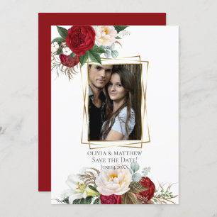 Invitation Save the date Bourgogne Peony Bouquets floraux