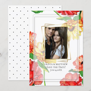 Invitation Save the date   Cadre photo florale aquarelle
