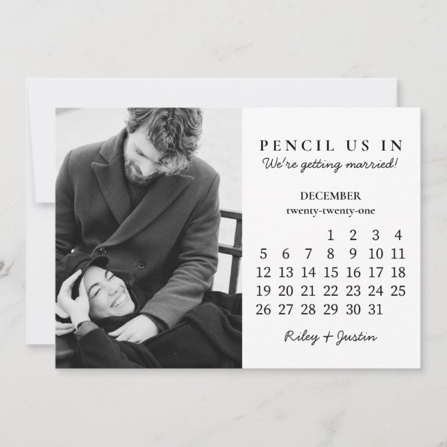 Invitation Save the date | Décembre 2021 Calendrier des mois (Devant)