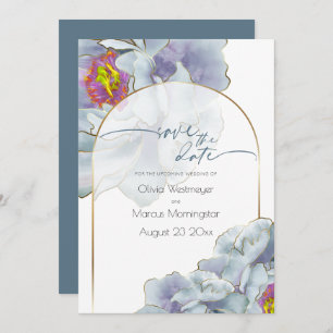 Invitation Save the date Dusty Blue et Lilac Exotic Floral