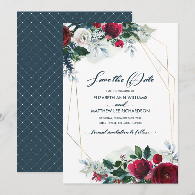 Invitation Save the date. Dusty Blue | Mariage Bourgogne (Devant / Derrière)