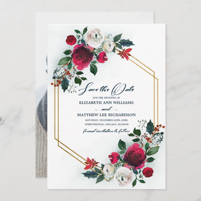 Invitation Save the date. Dusty Blue | Photo du Mariage de Bo (Devant / Derrière)