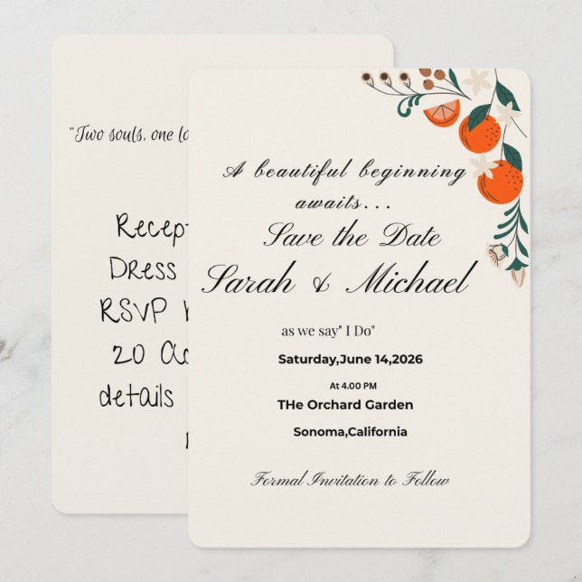 Invitation 'Save the Date' – Élégant Mariage d'Aut (Devant / Derrière)