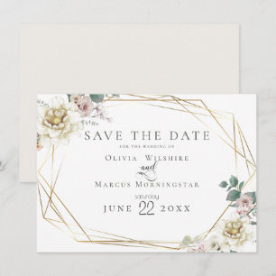 Invitation Save the date   Élégante ivoire et florale blush