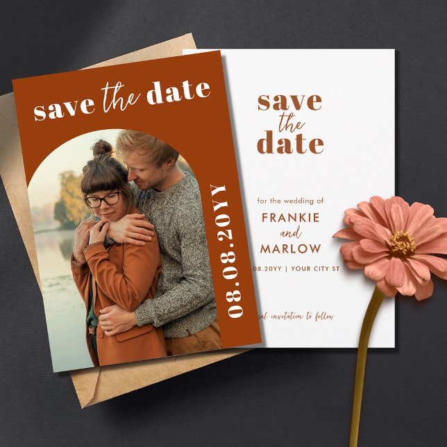 Invitation « Save the Date » en terre cuite orange (Créateur téléchargé)