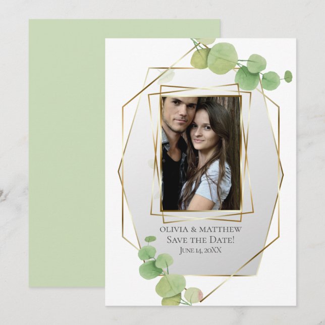 Invitation Save the date | Eucalyptus du printemps moderne (Devant / Derrière)