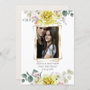 Invitation Save the date   Fleurs de pivoine jaune soleil