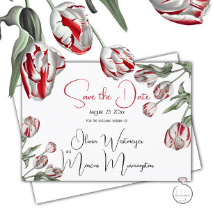 Invitation Save the date   Floral Rouge & Blanc Rembrandt Tul