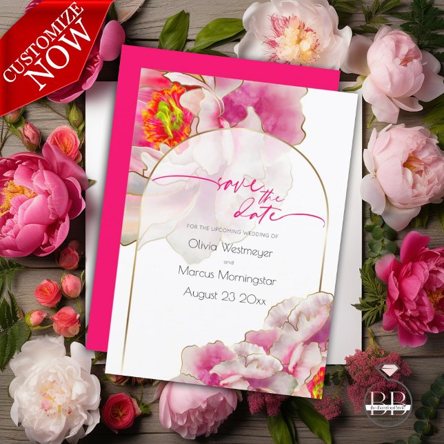 Invitation Save the date | Gras Belle Peony Scarlet (Easy to customize , see our matching wedding suite)