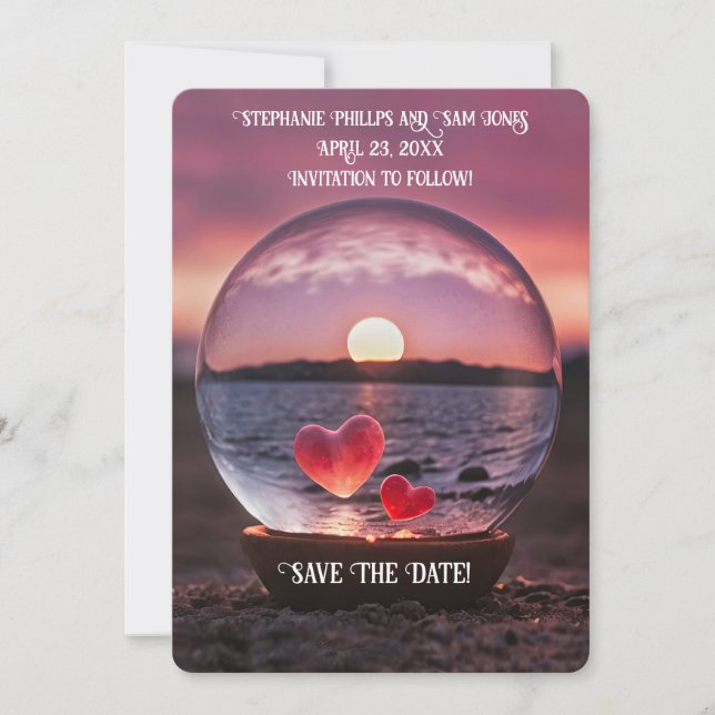 Invitation Save the Date Hearts on the Beach Pretty (Devant)