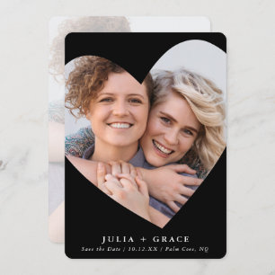 Invitation SAVE THE DATE lgbtq coeur photo moderne noir blanc