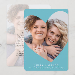 Invitation SAVE THE DATE lgbtq coeur photo moderne turquoise