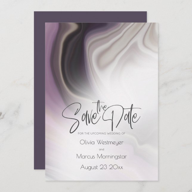 Invitation Save the date | Marbre de prune (Devant / Derrière)
