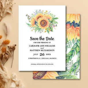 Invitation Save the date. Mariage de fleurs de soleil
