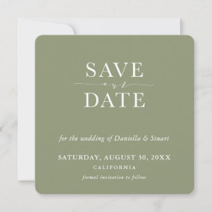 Invitation SAVE THE DATE moderne minimaliste élégant vert oli