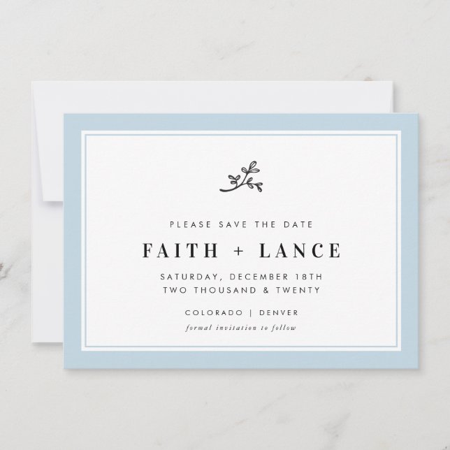 Invitation SAVE THE DATE moderne sprig simple bordure bébé bl (Devant)