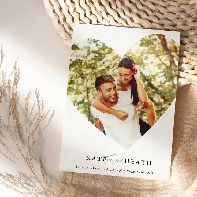Invitation SAVE THE DATE photo moderne élégant cadre coeur (Créateur téléchargé)