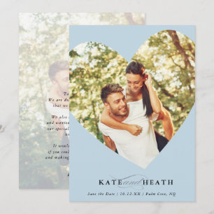 Invitation SAVE THE DATE photo moderne élégant coeur bleu pâl