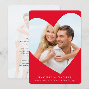 Invitation SAVE THE DATE photo moderne mignon cadre coeur rou