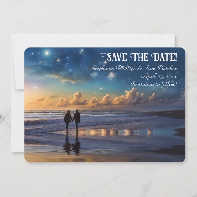 Invitation Save the Date Romantic Couple on Beach (Devant)