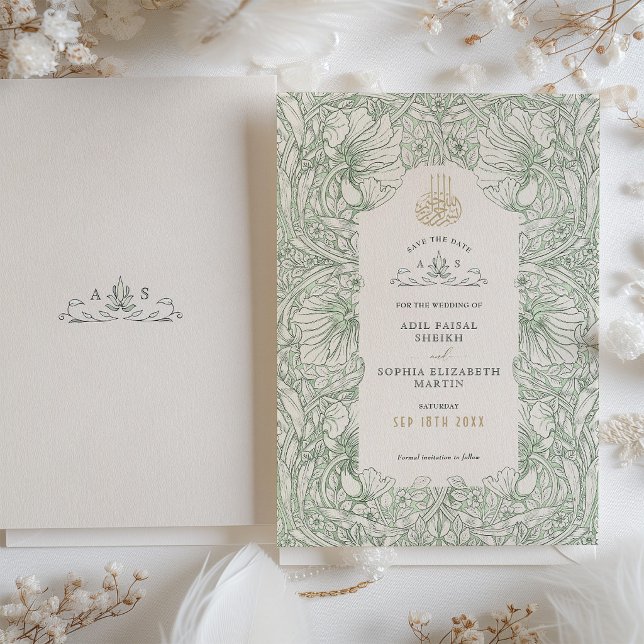 Invitation Save the Date Sage Green Muslim Islamic Morris (Créateur téléchargé)