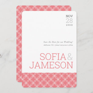 Invitation SAVE THE DATE simple moderne type corail rose gris