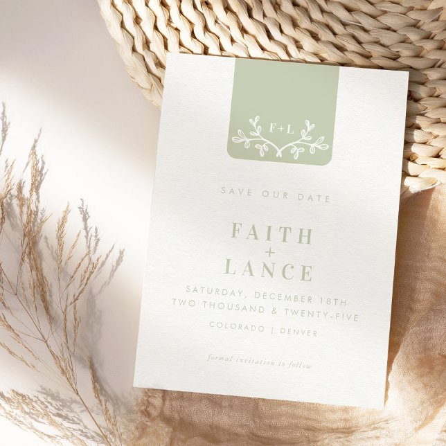 Invitation SAVE THE DATE spring garden twig logo sauge vert (Créateur téléchargé)