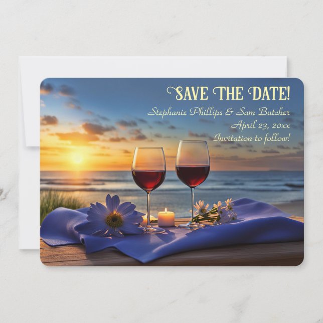 Invitation Save the Date Wine on the Beach Sunset (Devant)