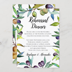 Invitation Savoureux Olives Toscane Aquarelle Dîner de répéti