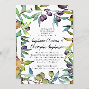 Invitation Savoureux Olives Toscane Mariage d'aquarelle