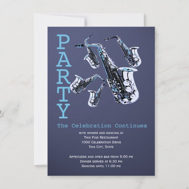 Invitation Saxophone Music Bar Mitzvah Réception (Devant)