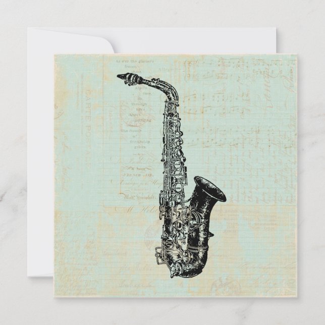 Invitation Saxophone Vintage Mint Green Music Art (Devant)