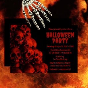 Invitation Scandale Déplaisante Red Skuls Halloween Party