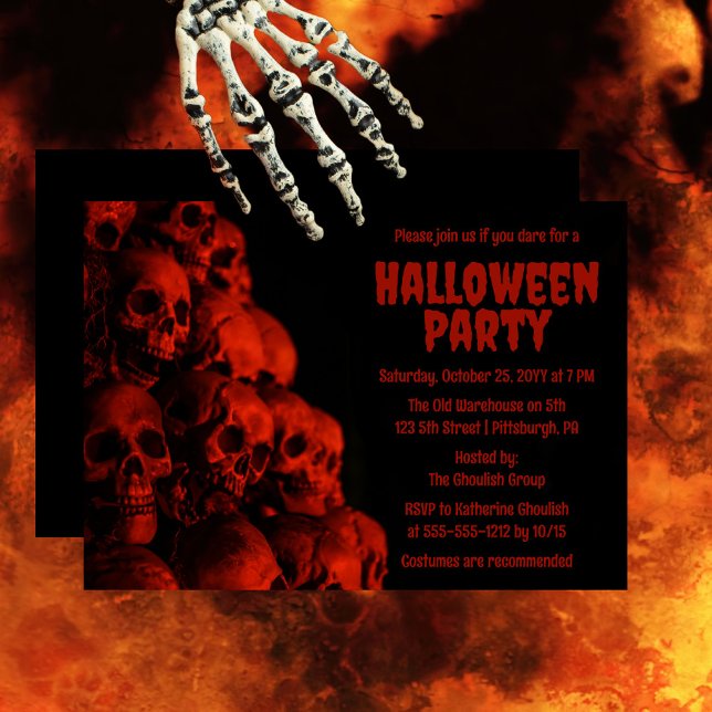Invitation Scandale Déplaisante Red Skuls Halloween Party (Creepy and spooky and oh so scary red skulls "Halloween Party" invitation.)