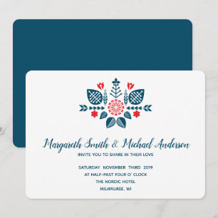 Invitation Scandinave Amour en rouge et bleu Mariage