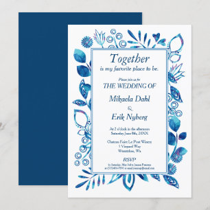 Invitation Scandinave Blue Floral Mariage